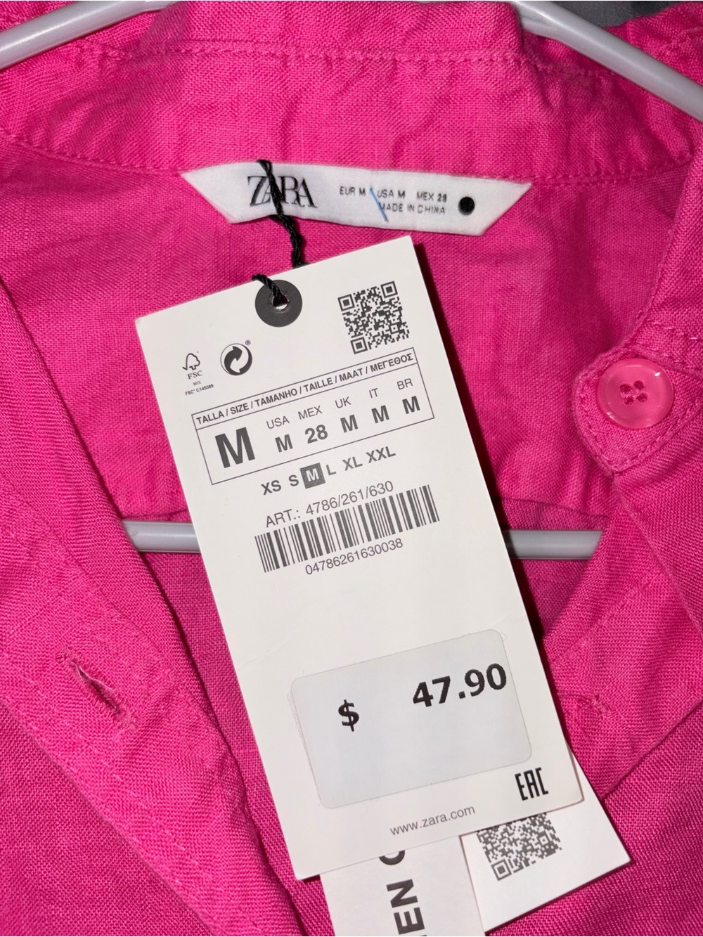 Zara Hot Pink 100% Linen Button Up Shirt Size M NWT - Picture 3 of 6